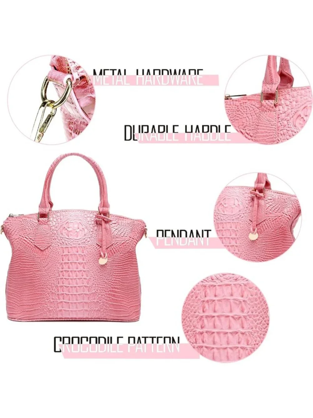Stylish Crocodile-Pattern Handbag for Women | Vegan Leather Satchel Tote with
